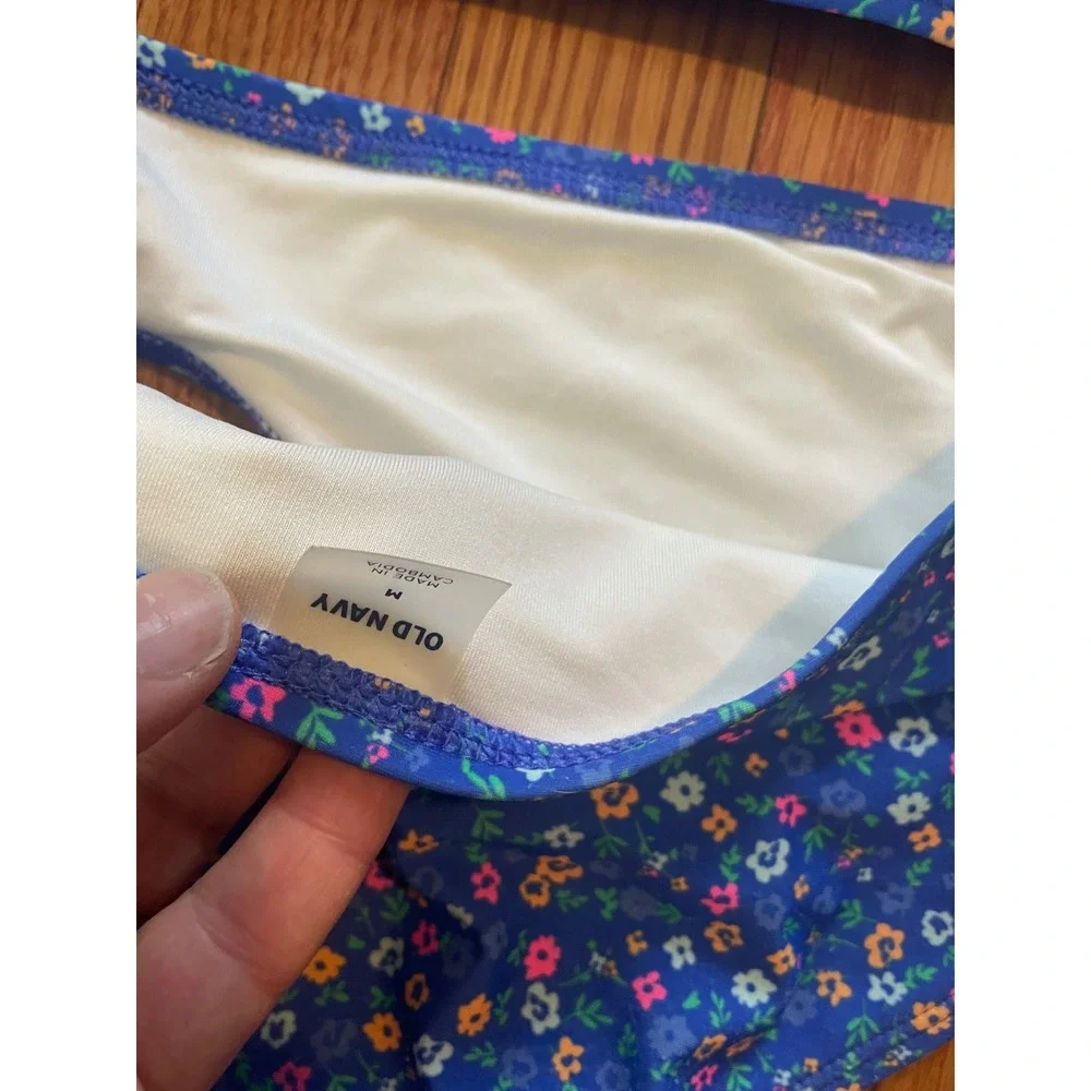 Old Navy Girls Blue Floral 2-Piece Swimsuit Bikini Set Size M 8 Front Knot